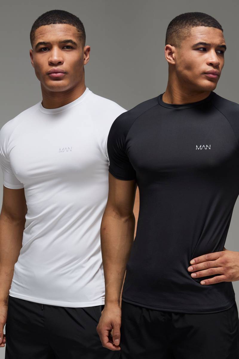 2Er-Pack Man Active Muscle-Fit Raglan Performance T-Shirts - Multi - L, Multi von boohoo