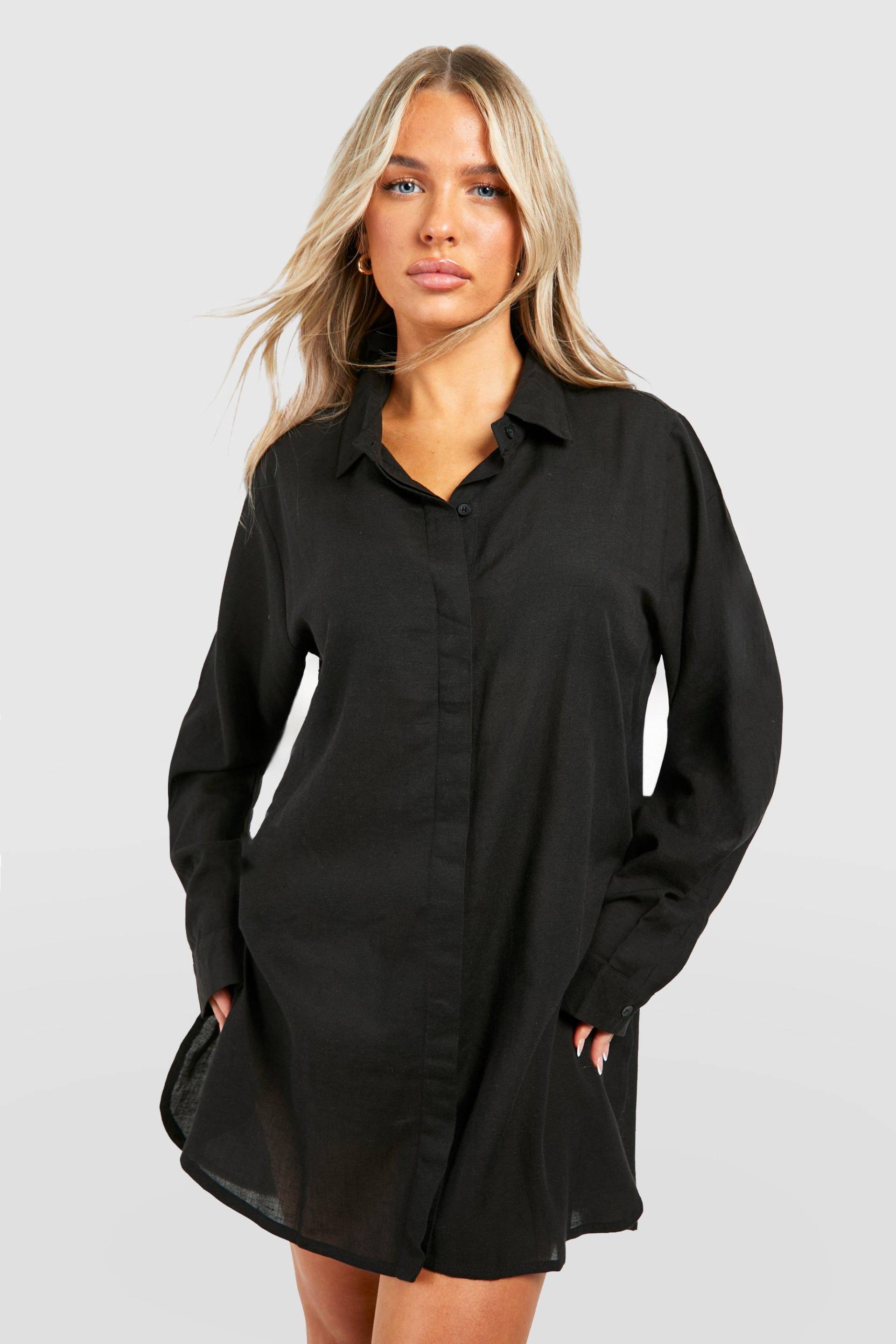 2Er-Pack Oversize Strandhemden Im Leinen-Look - Black - L, Black von boohoo