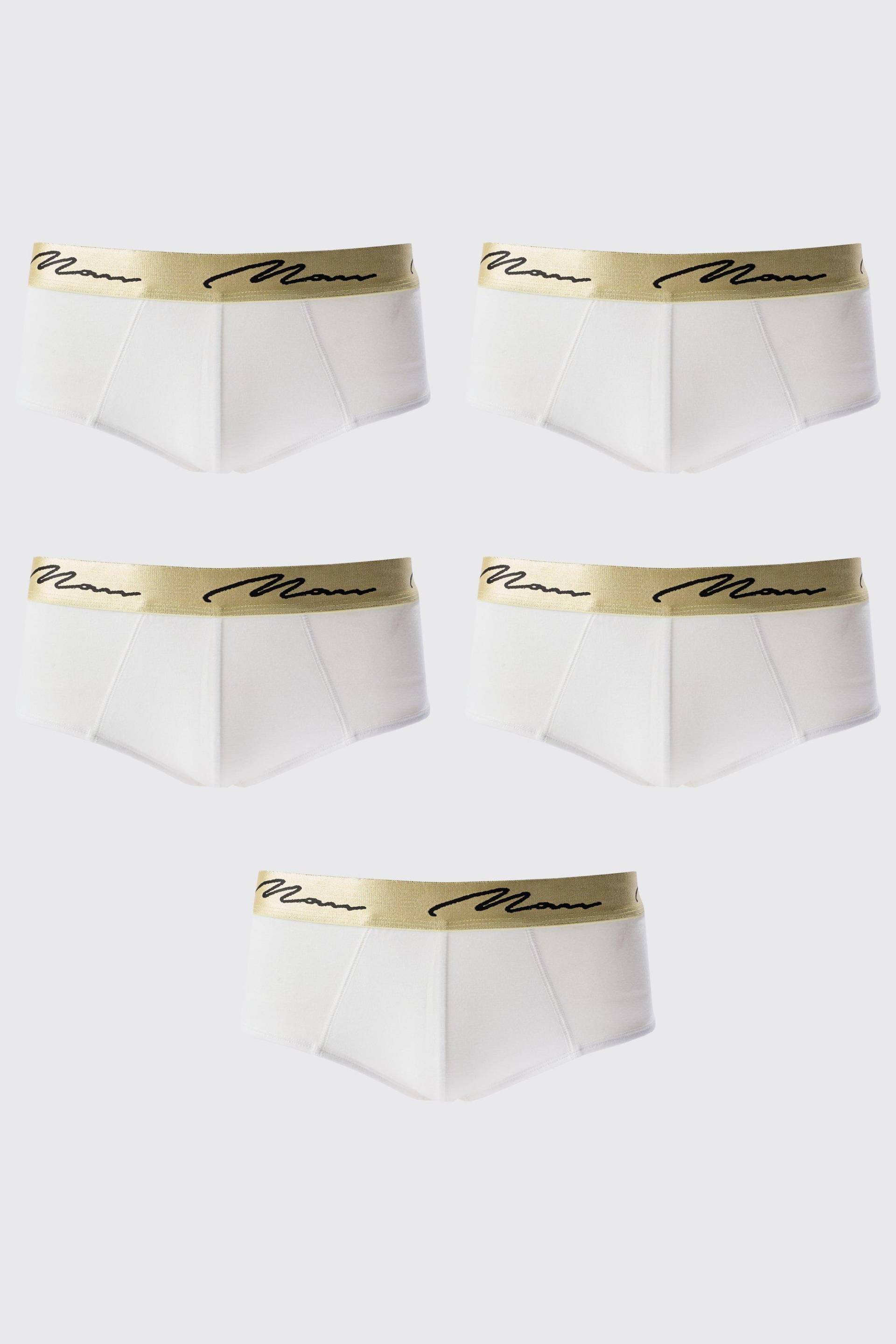 5Er-Pack Man Signature Boxershorts Mit Gold-Bund - White - L, White von boohoo