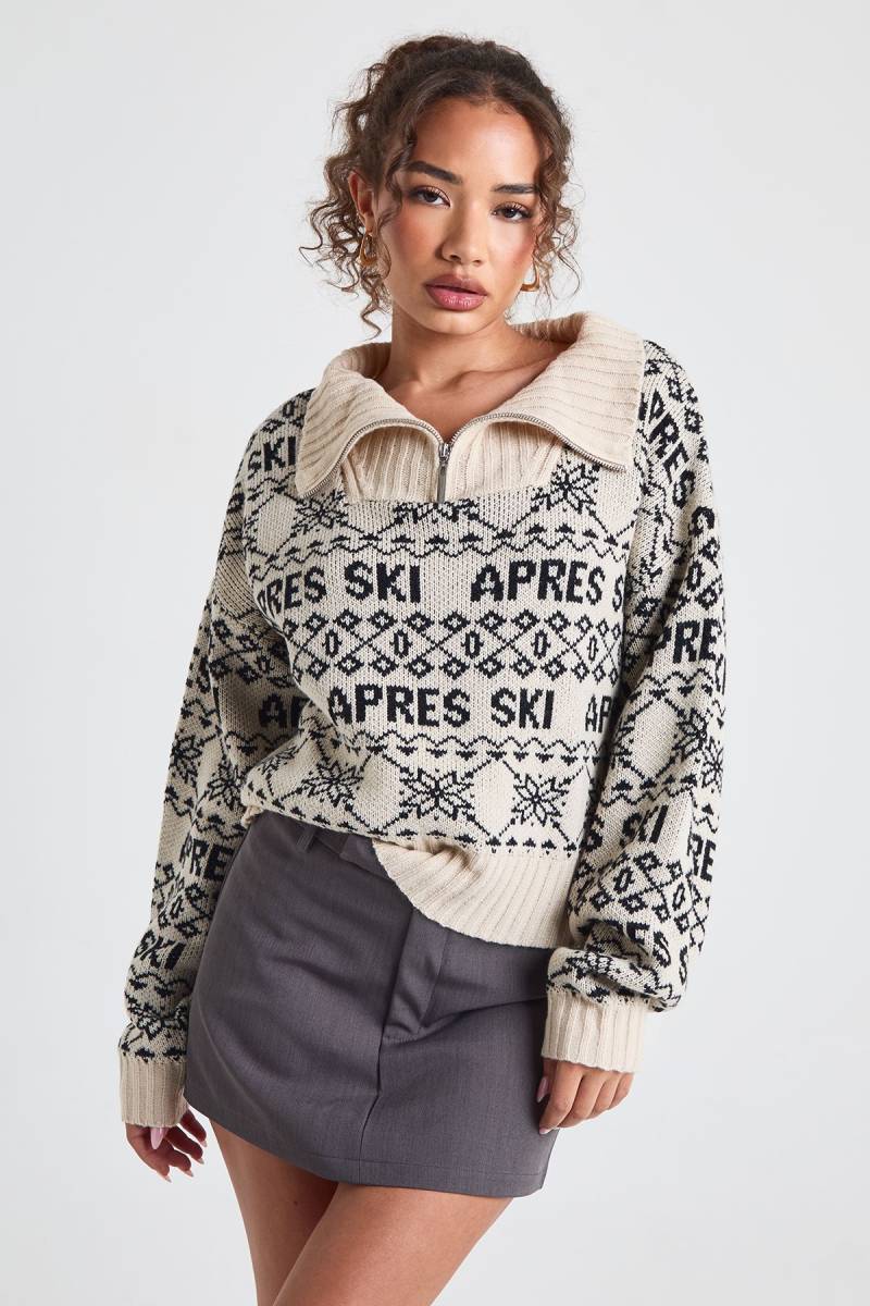 Apres Ski Pullover Mit Halbem Reißverschluss - Cream - S, Cream von boohoo