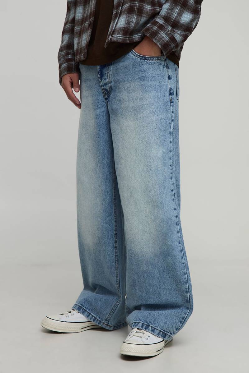 Baggy Rigid Washed Jeans - Light Blue - 34R, Light Blue von boohoo