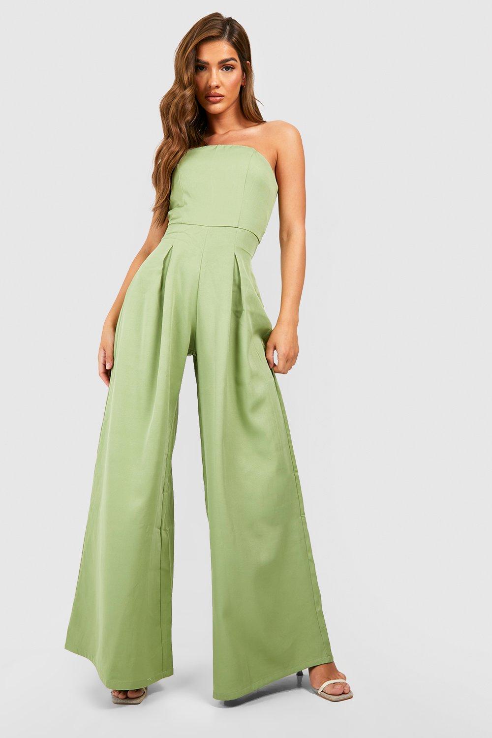 Bandeau-Jumpsuit Mit Weitem Bein - Olive - 40, Olive von boohoo