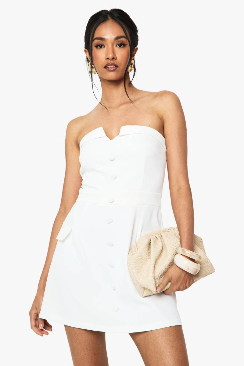 Bandeau-Minikleid Mit Knopfleiste - Ivory - 40, Ivory von boohoo