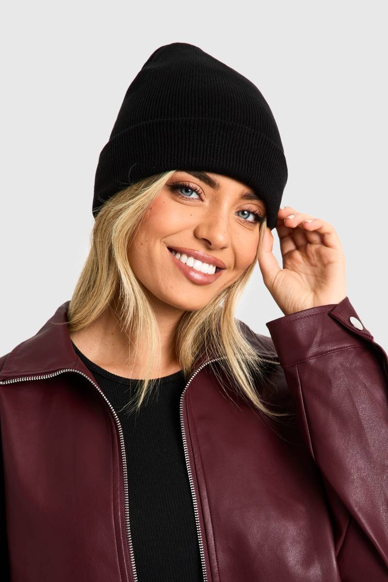 Basic Beanie - Black - One Size, Black von boohoo