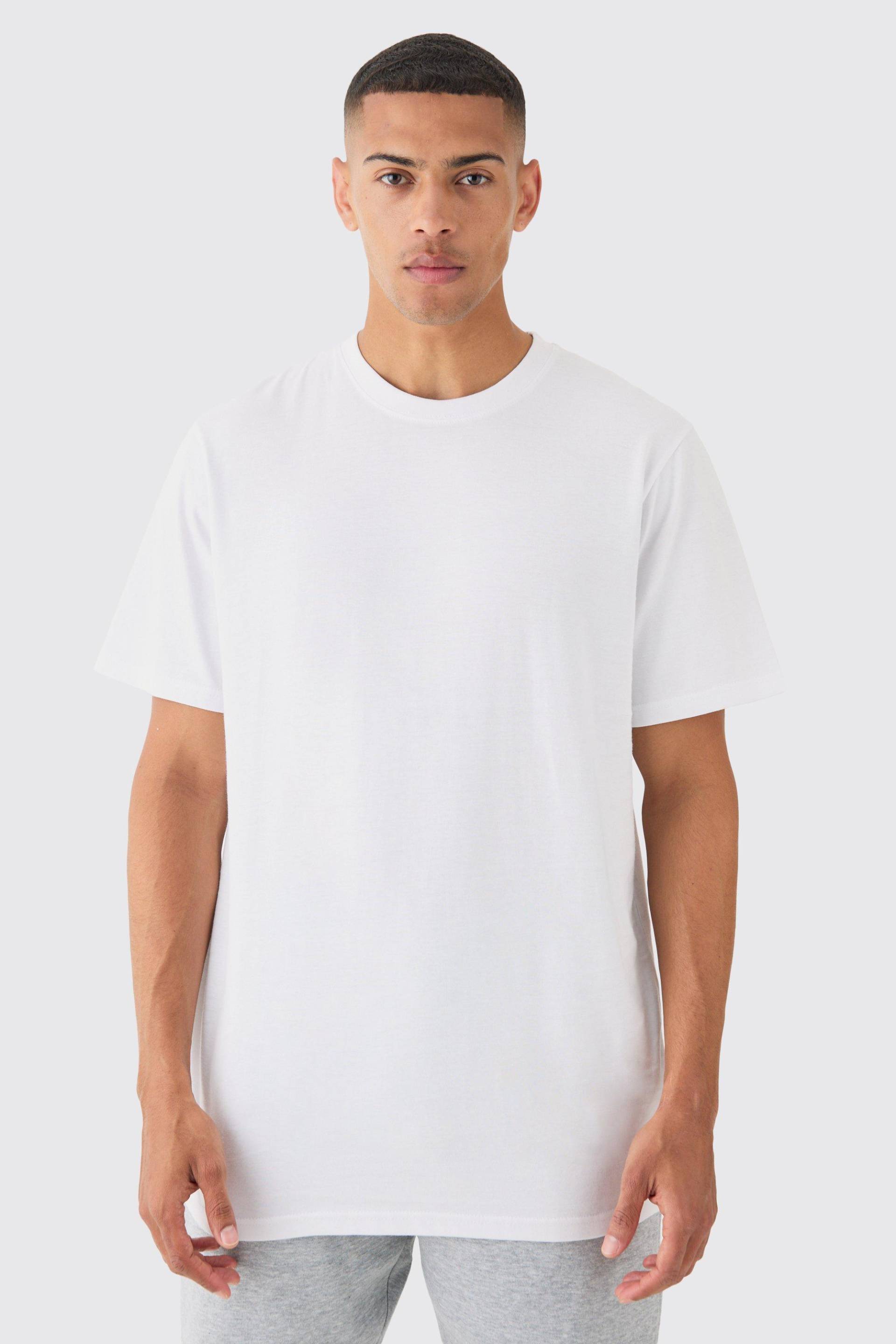 Basic Longline Crew Neck T-Shirt - White - S, White von boohoo