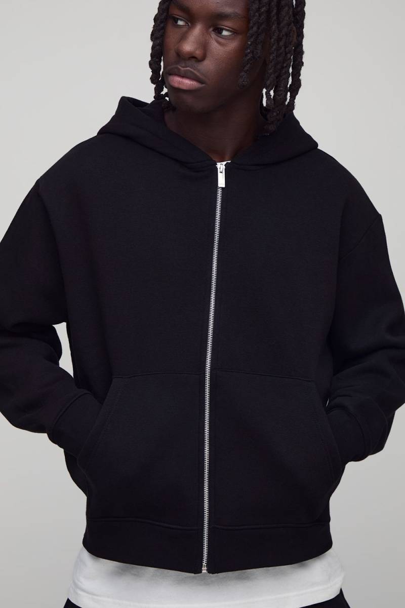 Basic Oversized Boxy Zip Through Hoodie - Black - Xs, Black Basic Oversized Boxy Zip Through Hoodie - Black - Xs, Black von boohoo