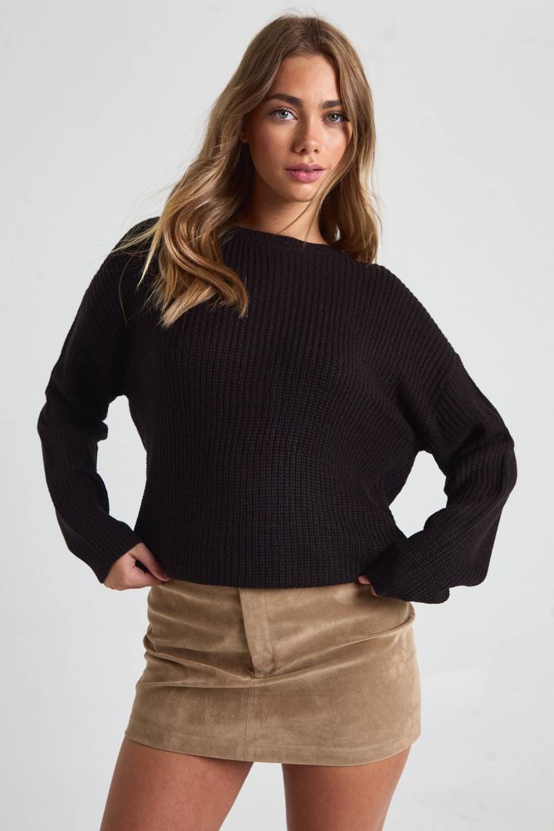 Basic Rundhals-Pullover - Black - L, Black von boohoo