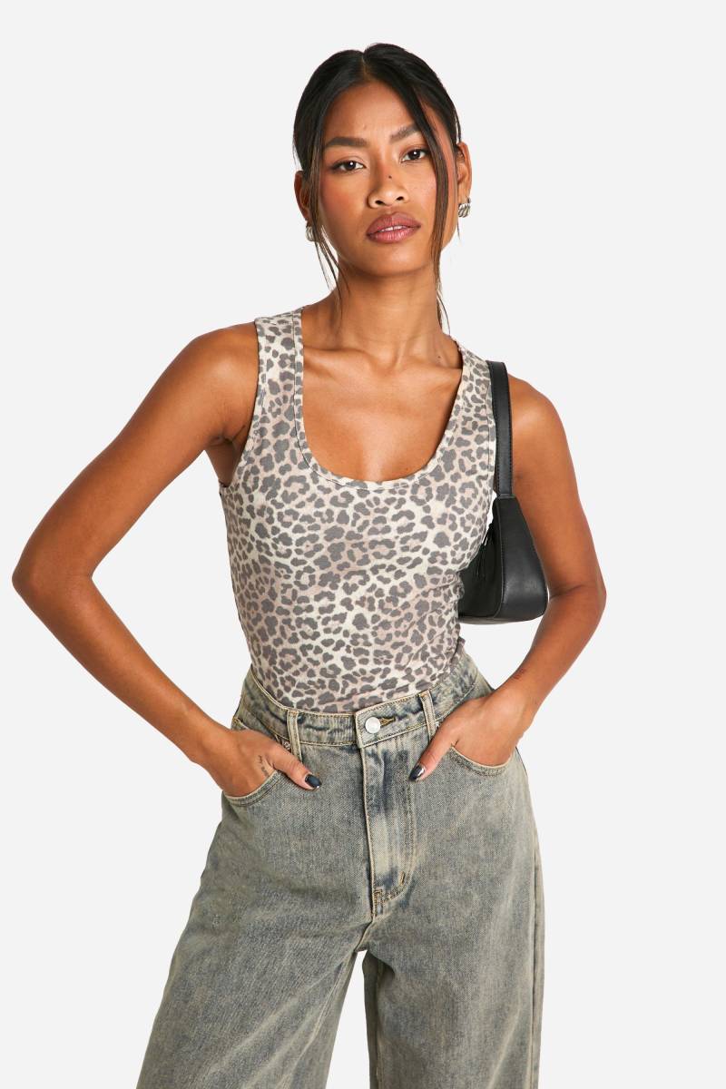 Basic Rundhals Racer Crop Top Aus Baumwolle Mit Animalprint - Leopard - 38, Leopard von boohoo