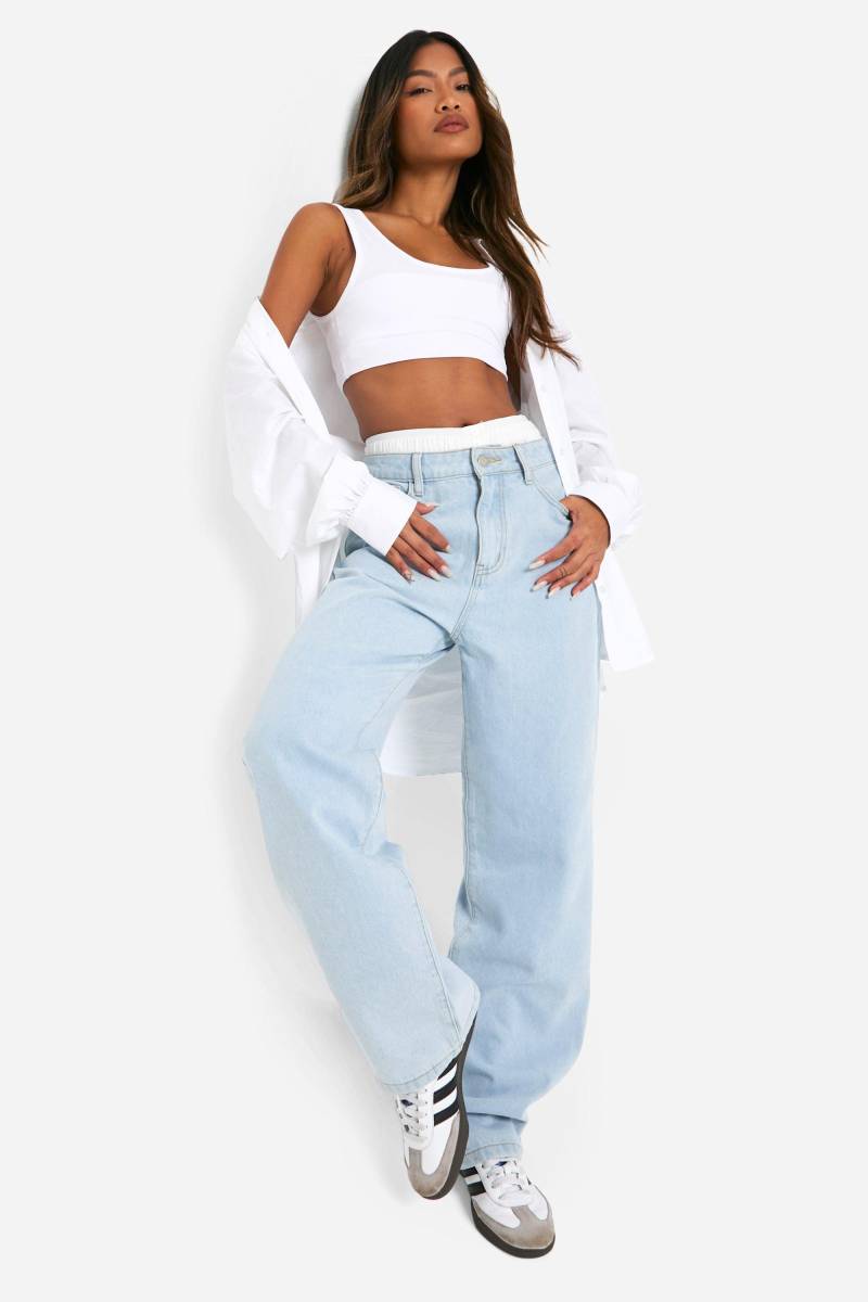 Basics Boyfriend-Jeans Mit Hohem Bund - Bleached Blue - 14/32L, Bleached Blue von boohoo