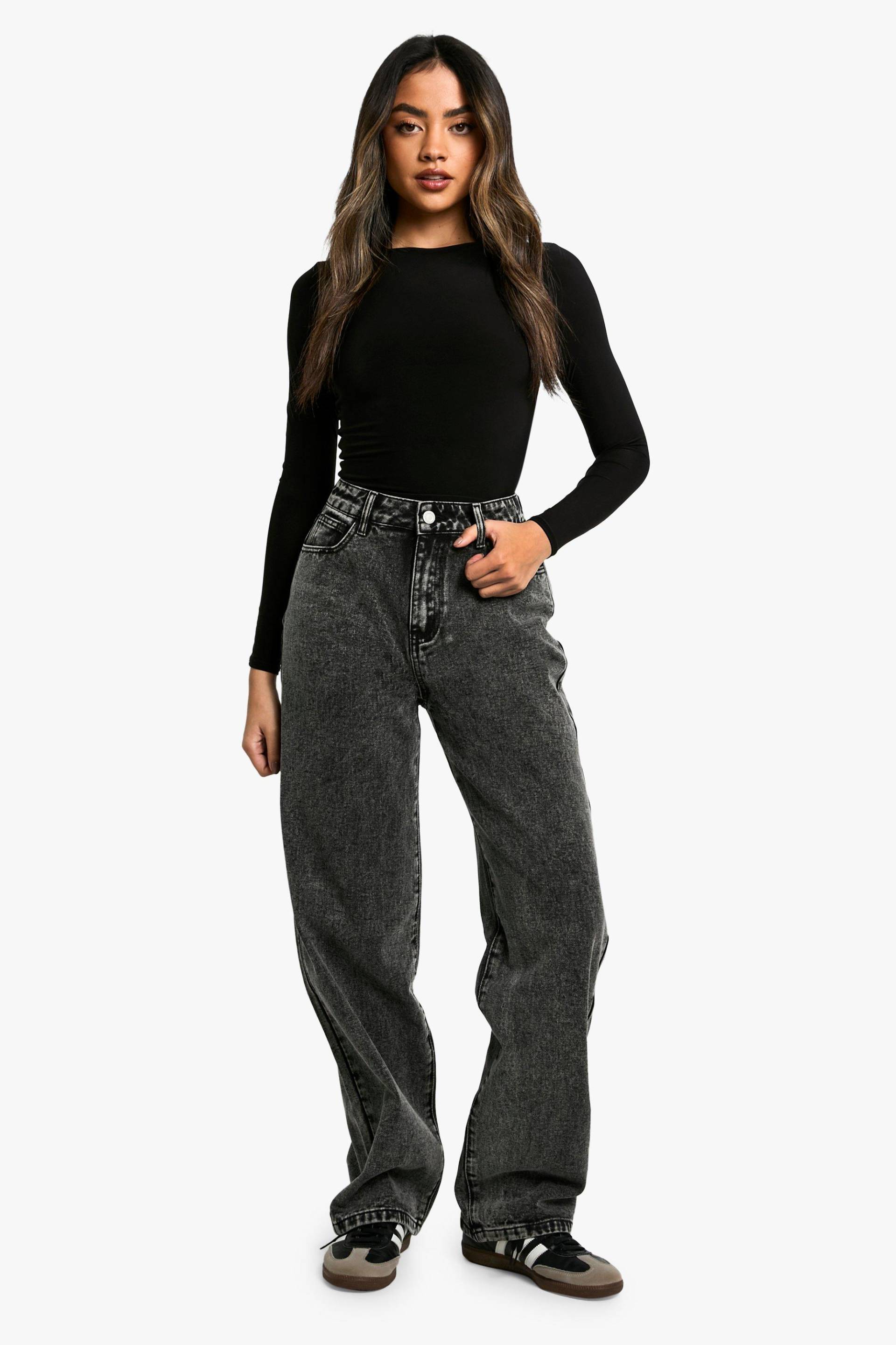 Basics Boyfriend-Jeans Mit Hohem Bund - Washed Black - 14/32L, Washed Black Basics Boyfriend-Jeans Mit Hohem Bund - Washed Black - 14/32L, Washed Black von boohoo