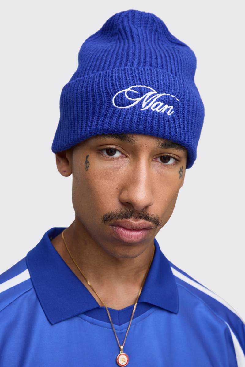 Beanie Mit Man-Stickerei - Cobalt - One Size, Cobalt von boohoo
