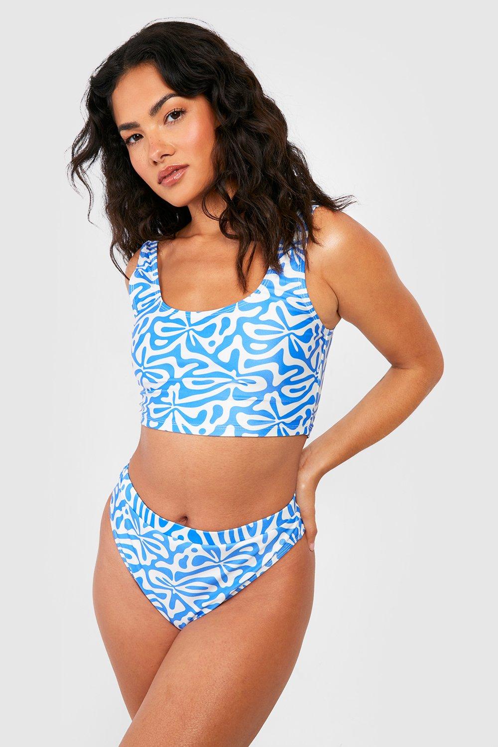 Bikinihose Mit Hohem Bund Und Print - Blue - 38, Blue von boohoo