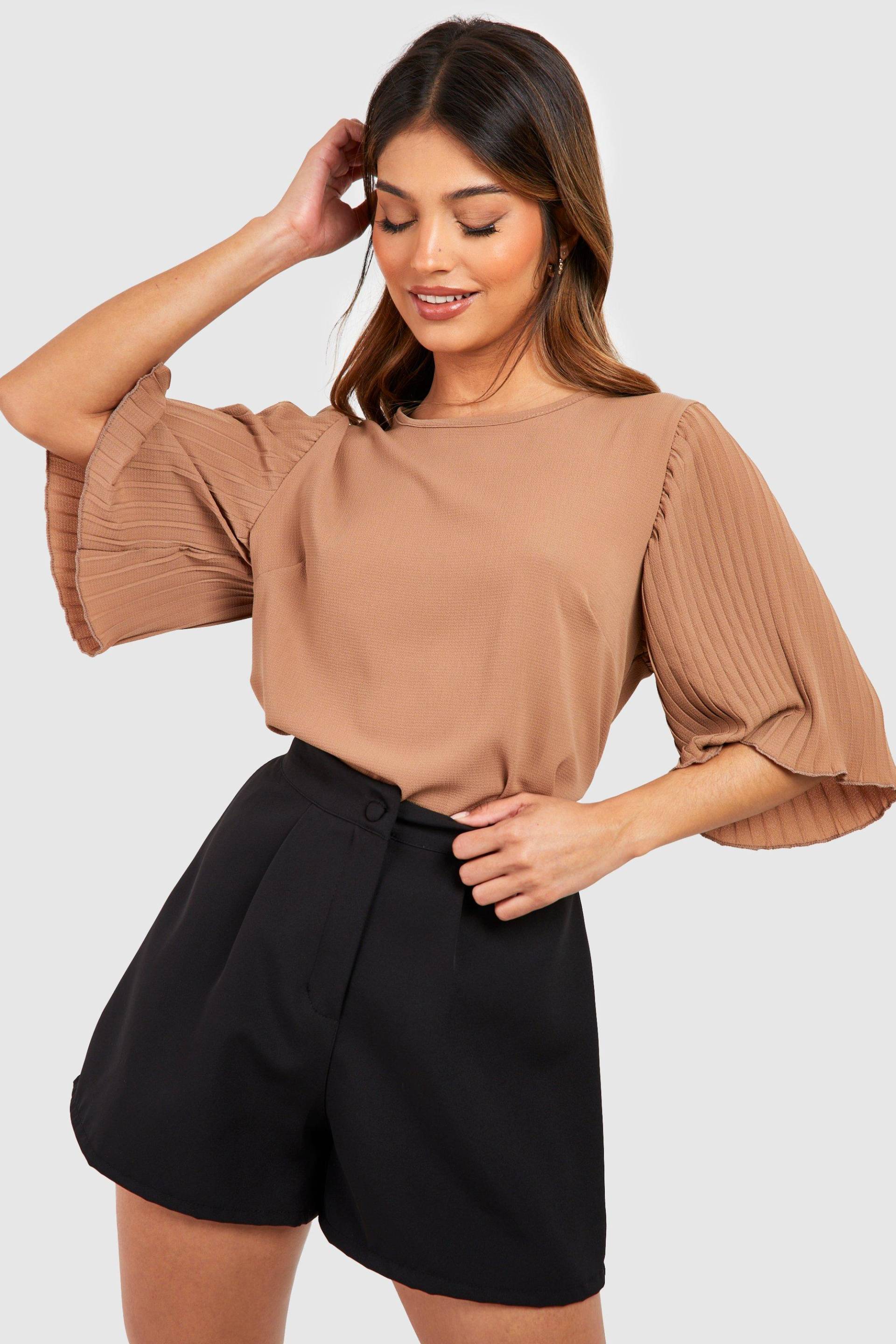 Bluse Mit Gefalteten Ärmeln - Camel - 34, Camel von boohoo