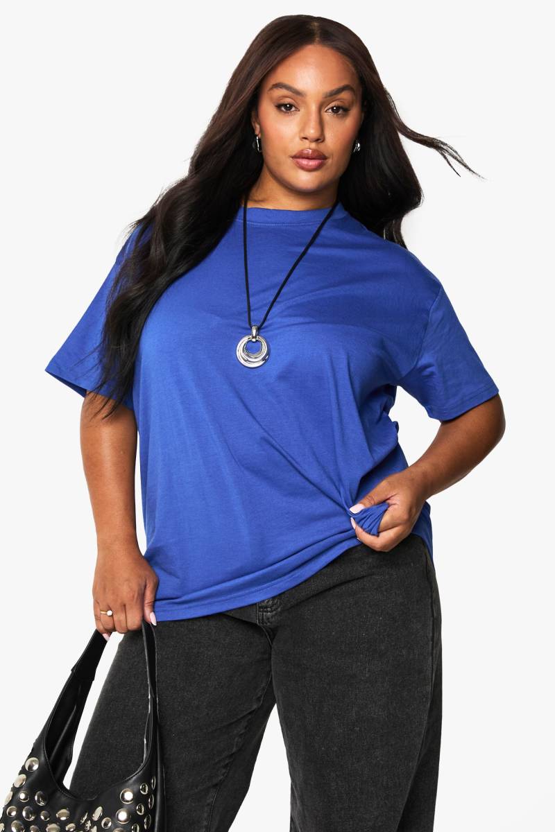 Boohoo Basics Plus Super Oversize Basic Rundhals T-Shirt Aus Baumwolle - Blue - 48, Blue von boohoo