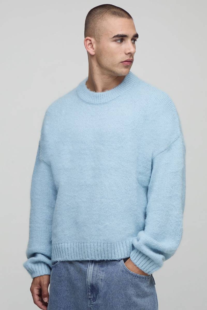 Boxy Fit Brushed Extended Neck Knitted Jumper - Light Blue - Xs, Light Blue von boohoo