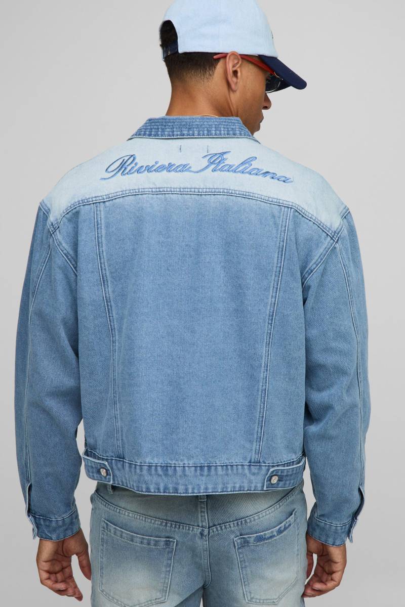 Boxy Fit Ice Blue Washed Embroidered Denim Jacket - M, Ice Blue von boohoo