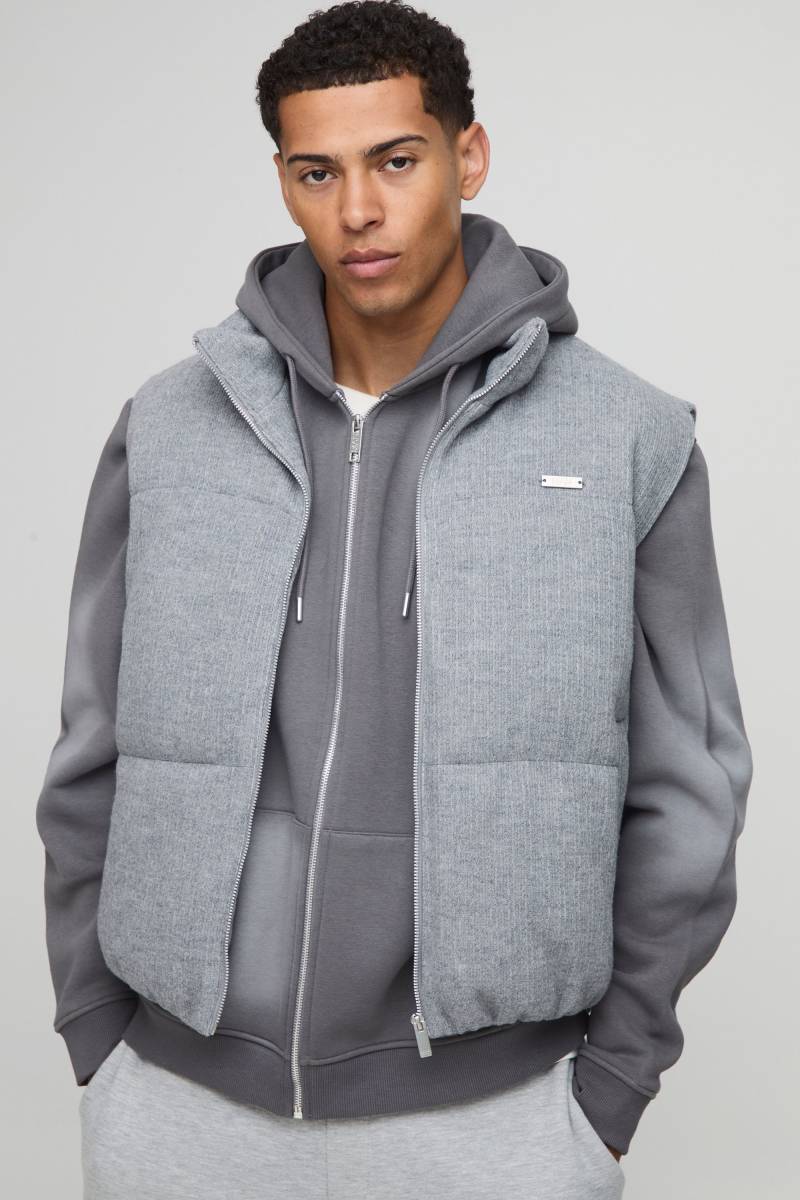 Boxy Fit Mini Knitted Textured Funnel Neck Gilet - Grey - L, Grey Boxy Fit Mini Knitted Textured Funnel Neck Gilet - Grey - L, Grey von boohoo