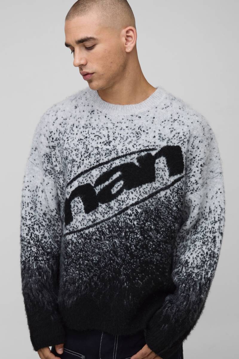 Boxy Fit Ombre Fluffy Knitted Jumper - Black - L, Black von boohoo