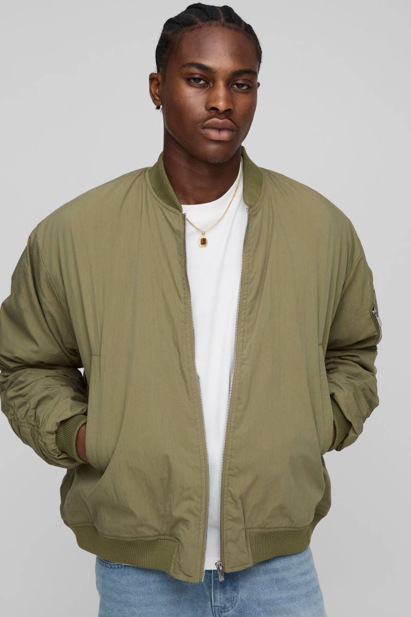 Boxy Fit Peached Embroidered Ma1 Bomber Jacket - Olive - M, Olive Boxy Fit Peached Embroidered Ma1 Bomber Jacket - Olive - M, Olive von boohoo