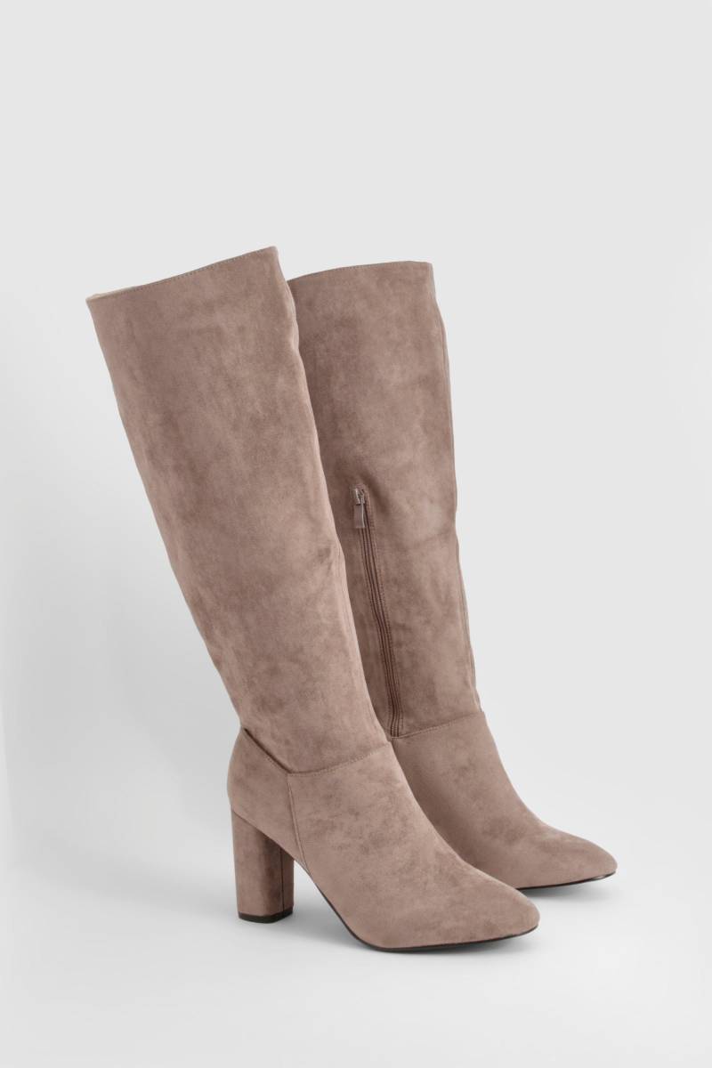 Breite Passform Overknee-Stiefel Mit Blockabsatz - Taupe - 37, Taupe von boohoo