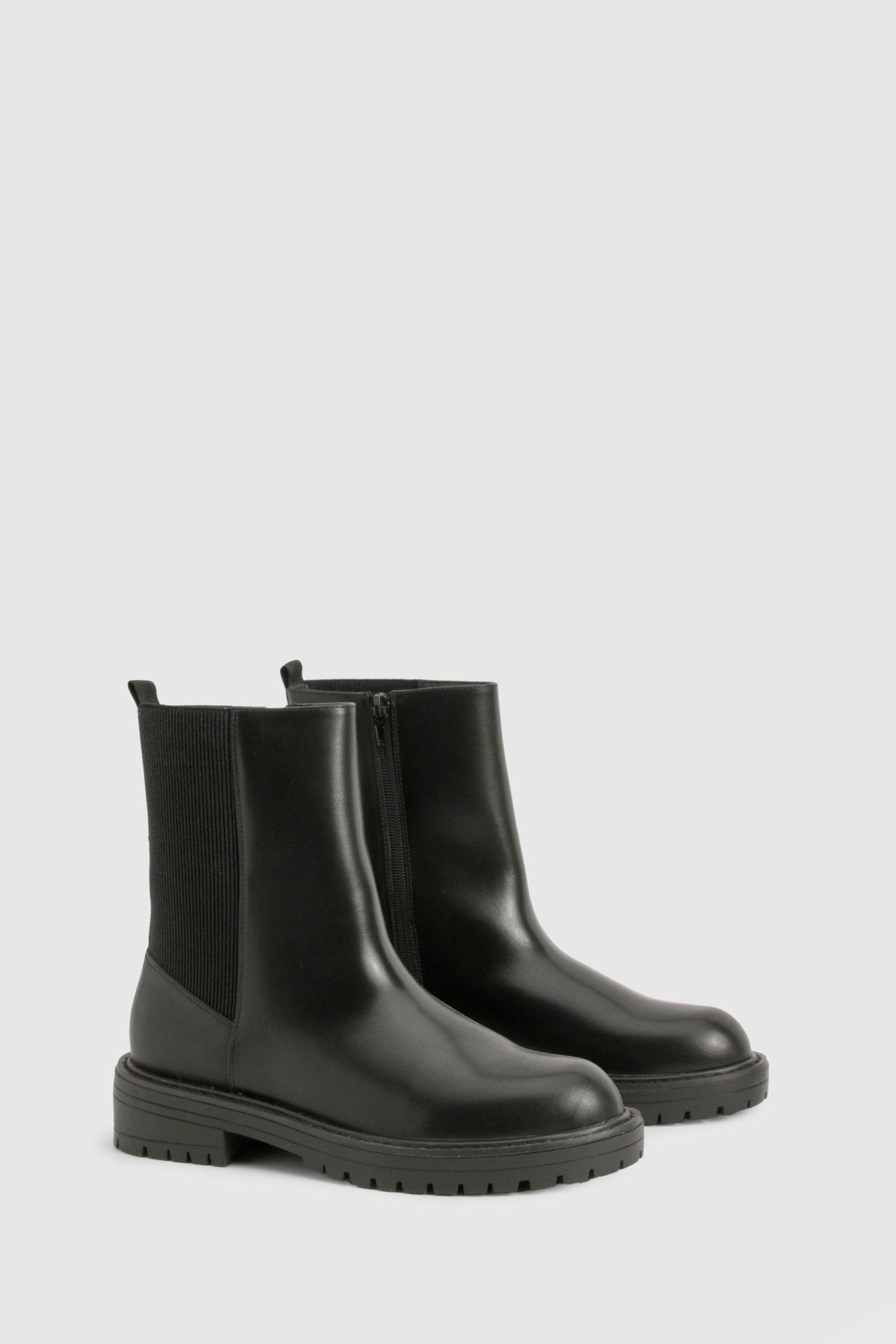 Breite Passform Pu Chelsea-Stiefel Mit Detail - Black - 38, Black von boohoo