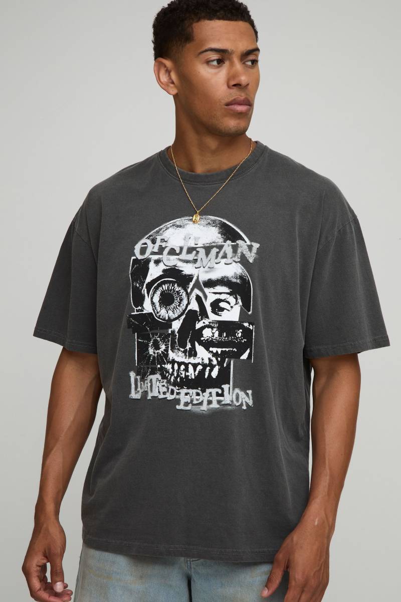 Oversize Official Man T-Shirt Mit Totenkopf-Print - Charcoal - M, Charcoal von boohoo