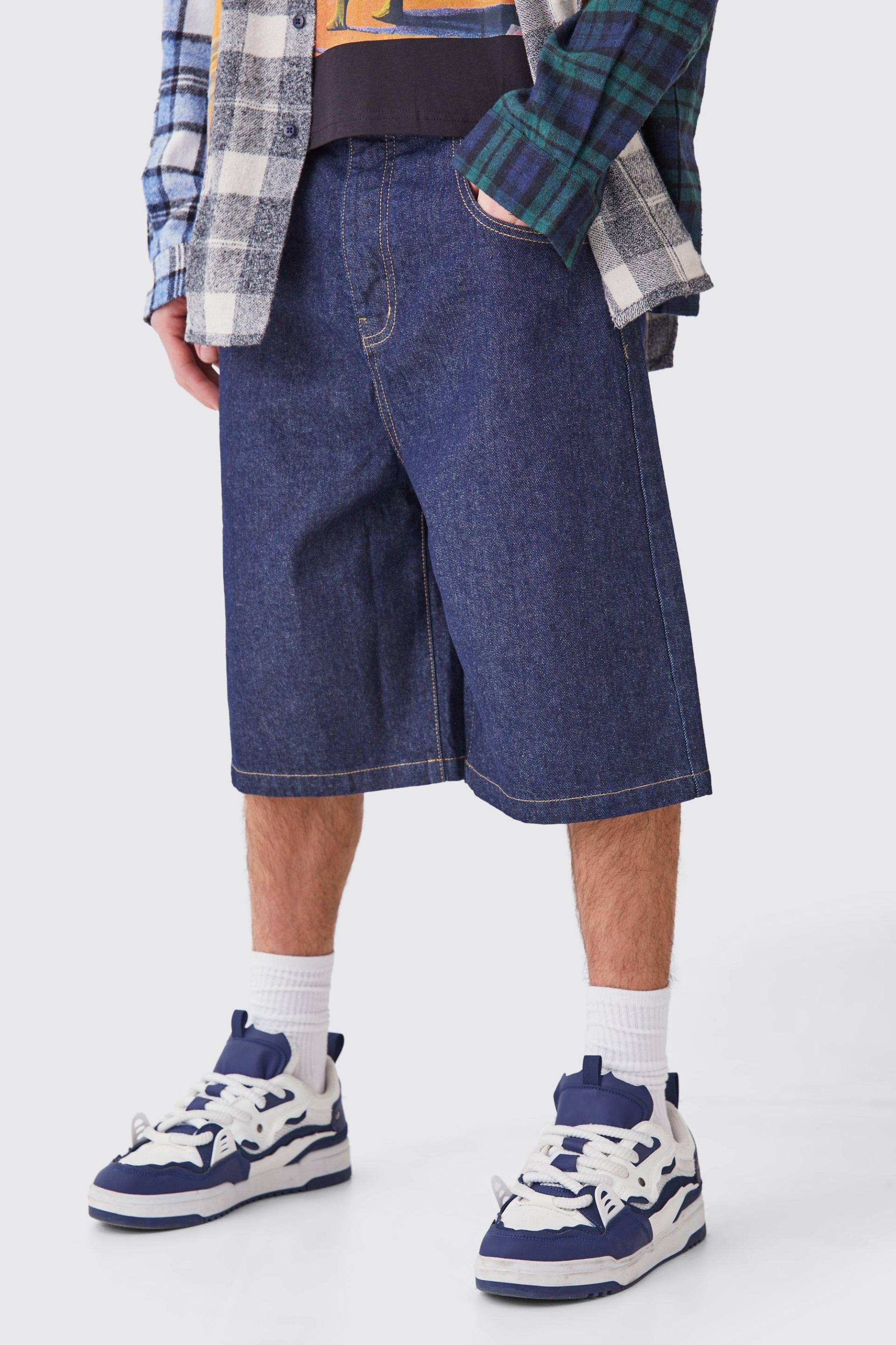 Denim Jorts In Indigo-Waschung - 32, Indigo von boohoo