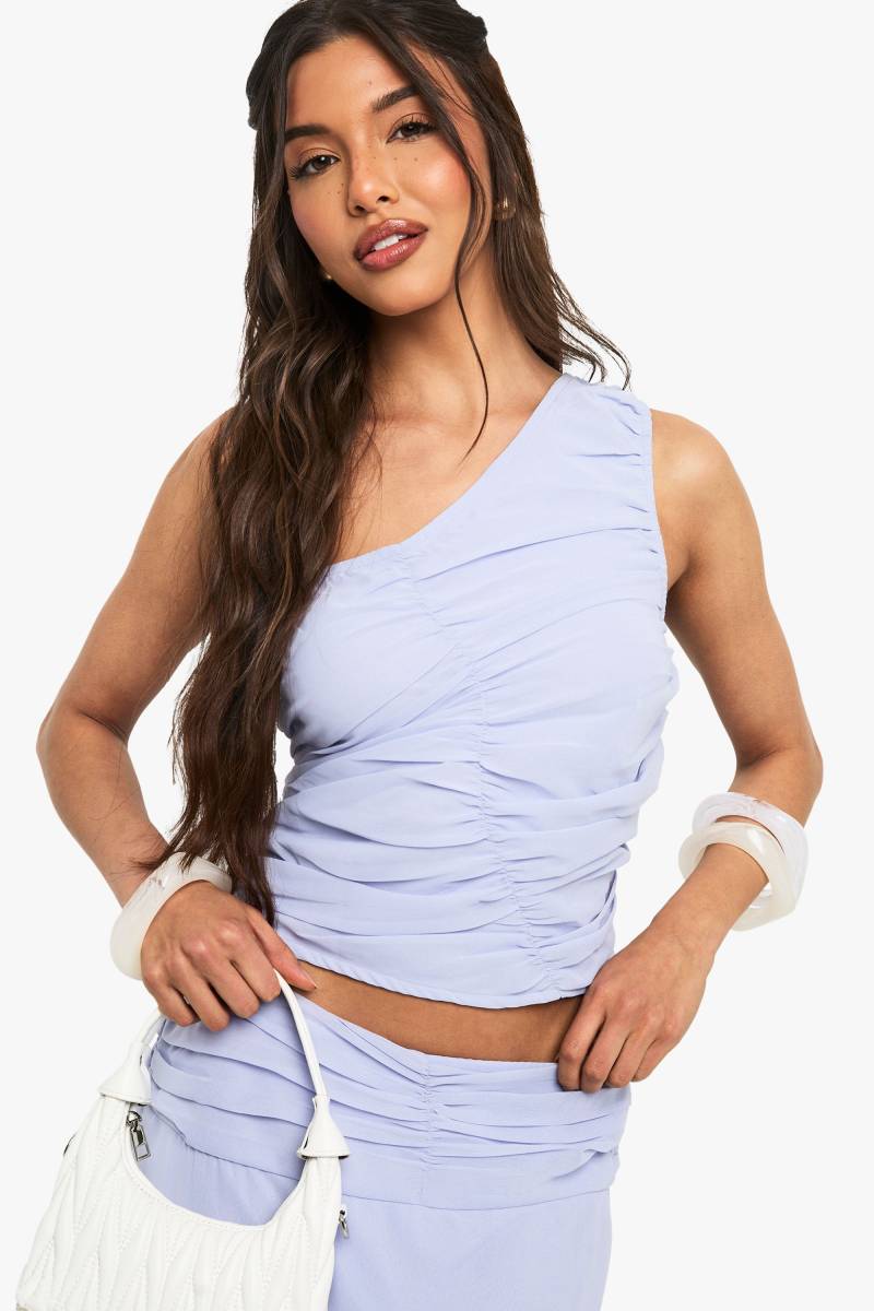 Einärmliges Gerafftes Chiffon Crop Top - Blue - 36, Blue von boohoo