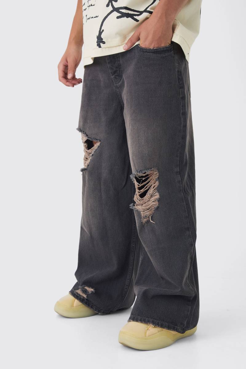 Extrem Lockere Zerrissene Jeans Mit Pinkem Tint - Grey - 34R, Grey von boohoo