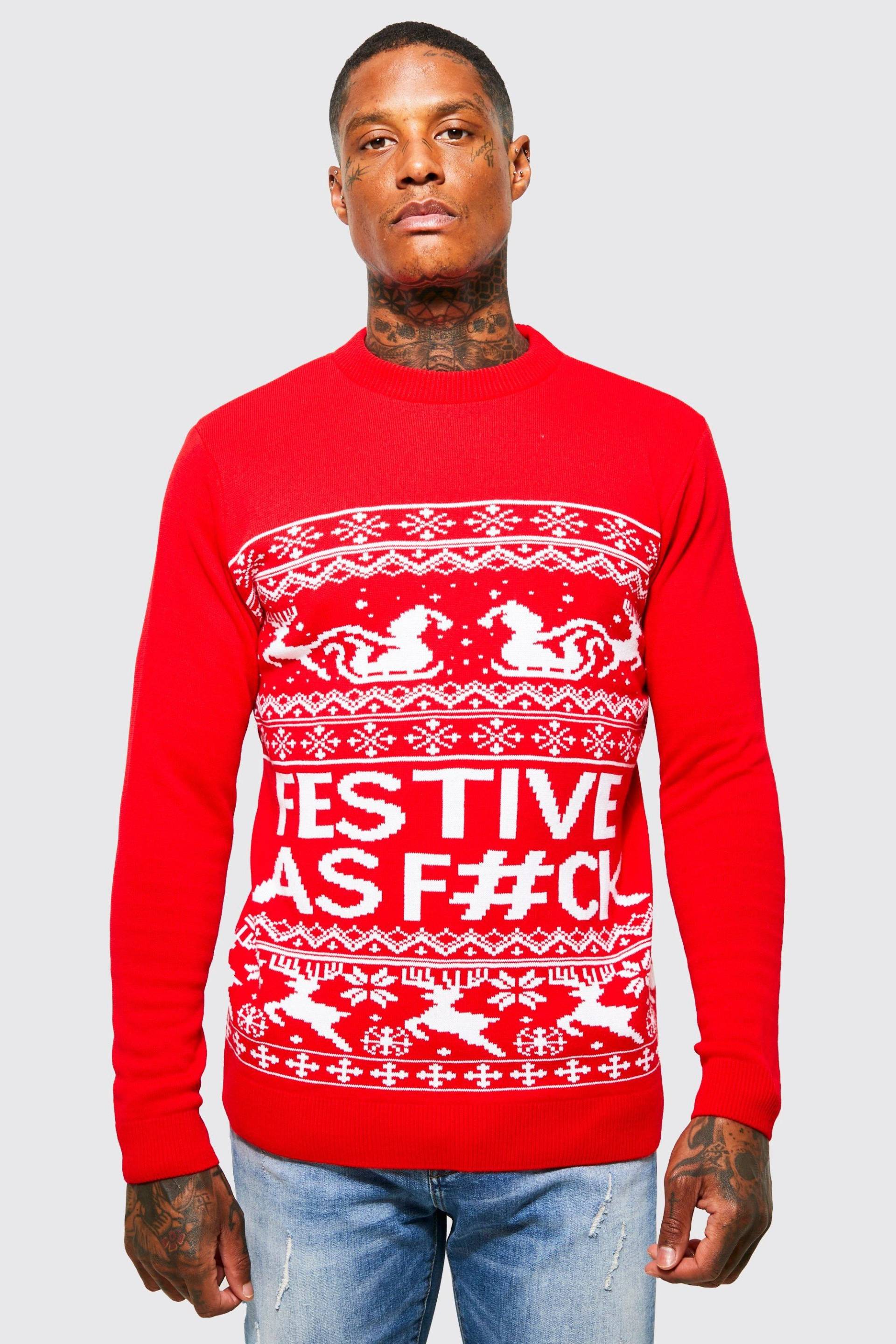 Weihnachtspullover Mit Festive Slogan - Red - S, Red von boohoo