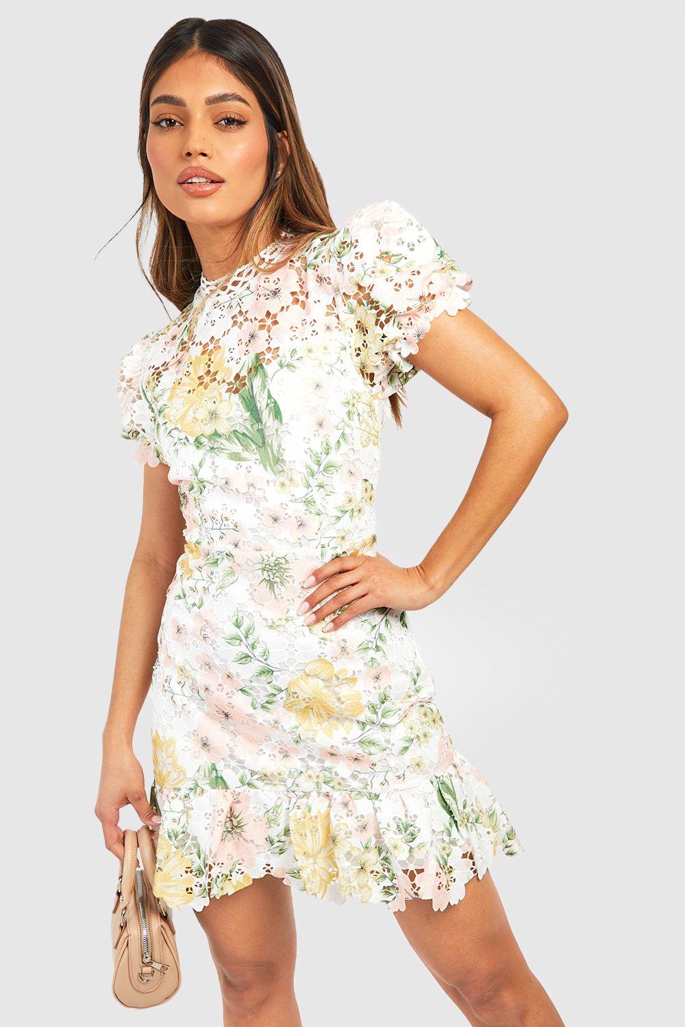 Florales Gehäkeltes Premium-Minikleid - Lemon - 40, Lemon von boohoo