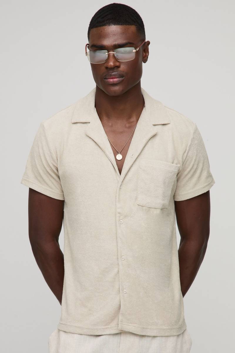 Frottee-Hemd - Stone - L, Stone von boohoo