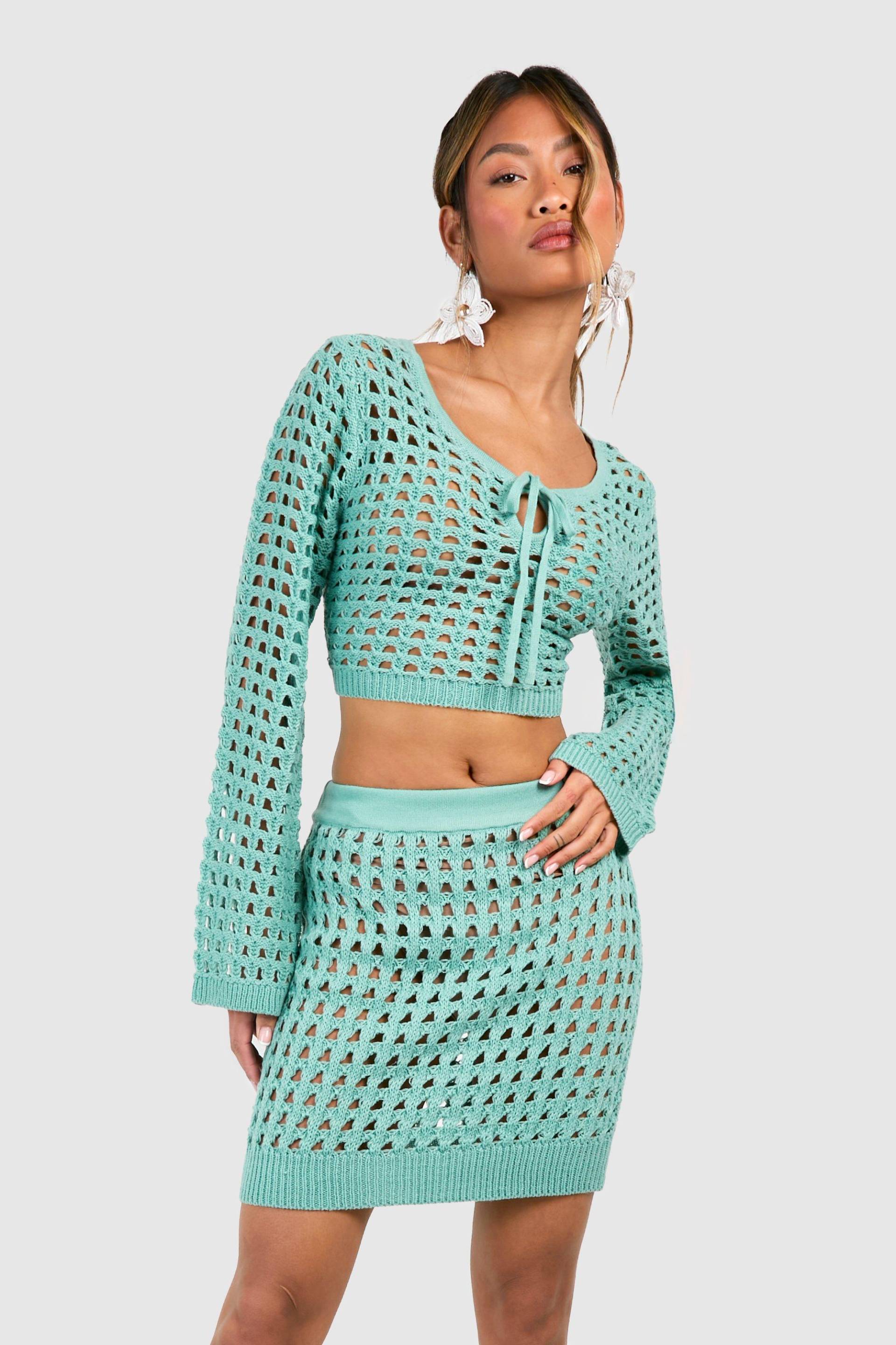 Gehäkeltes Geschnürtes Crop Top - Turquoise - S, Turquoise von boohoo