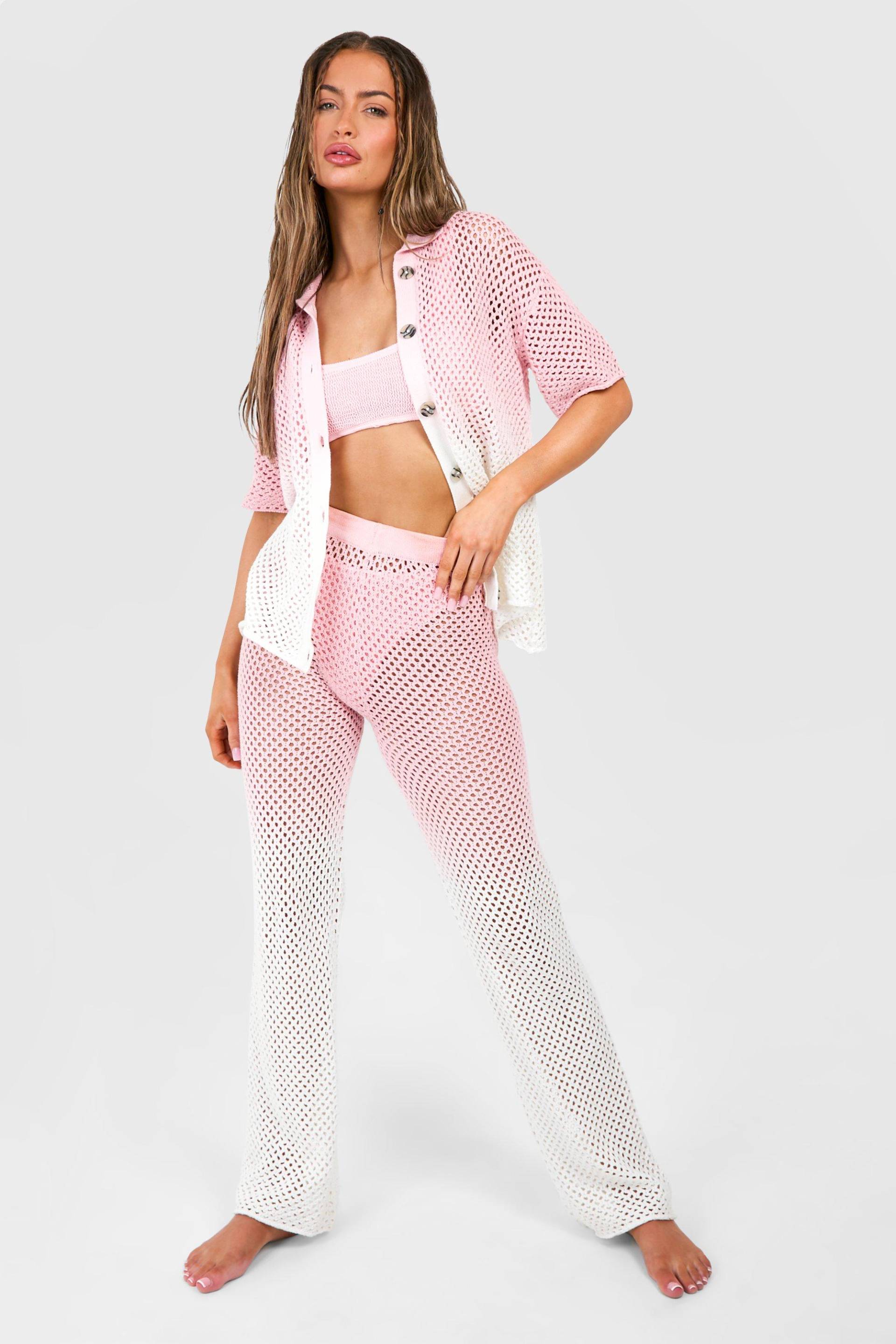 Gehäkeltes Hemd & Hose Mit Weitem Bein Und Farbverlauf - Pink - S, Pink von boohoo