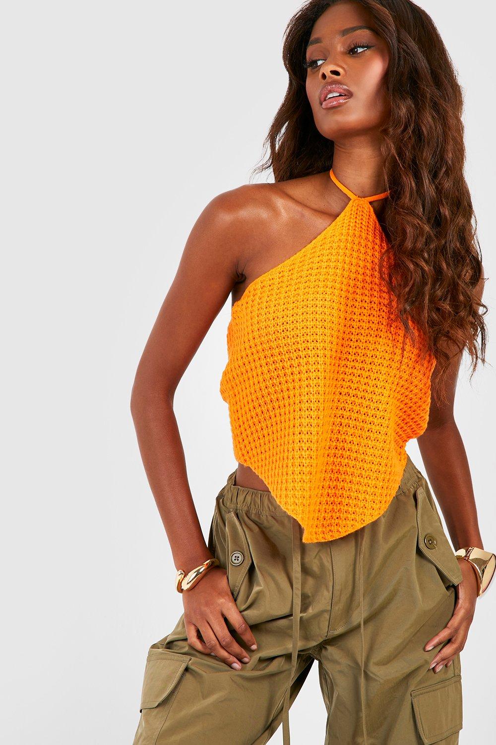 Gehäkeltes Neckholder Crop Top - Orange - L, Orange von boohoo