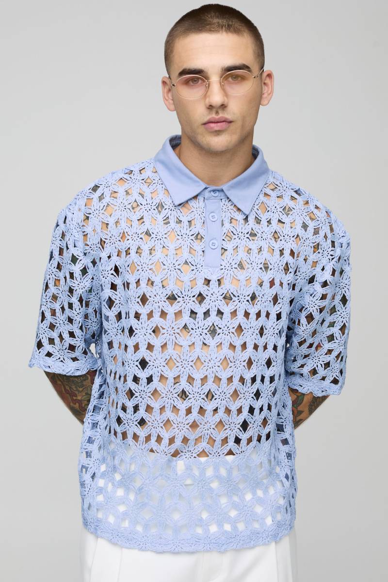 Gehäkeltes Oversize Hemd - Light Blue - M, Light Blue von boohoo