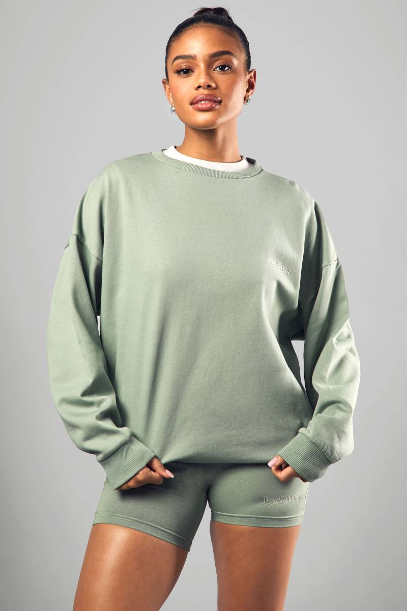 Gemustertes Sweatshirt Und Radlershorts - Sage - Xs, Sage Gemustertes Sweatshirt Und Radlershorts - Sage - Xs, Sage von boohoo