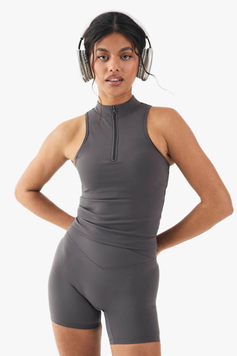 Gepolsterter Premium Racer Sport-Bh Mit Reißverschluss - Charcoal - S, Charcoal von boohoo