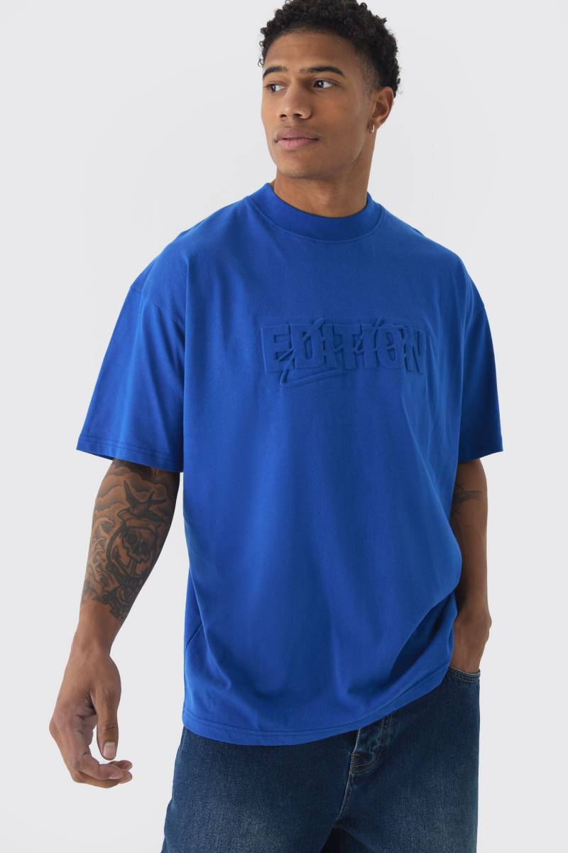 Geprägtes Oversize T-Shirt Mit Limited Edition Print - Blue - L, Blue von boohoo