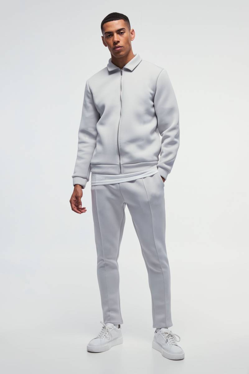 Geprägtes Scuba Harrington-Set - Light Grey - L, Light Grey von boohoo