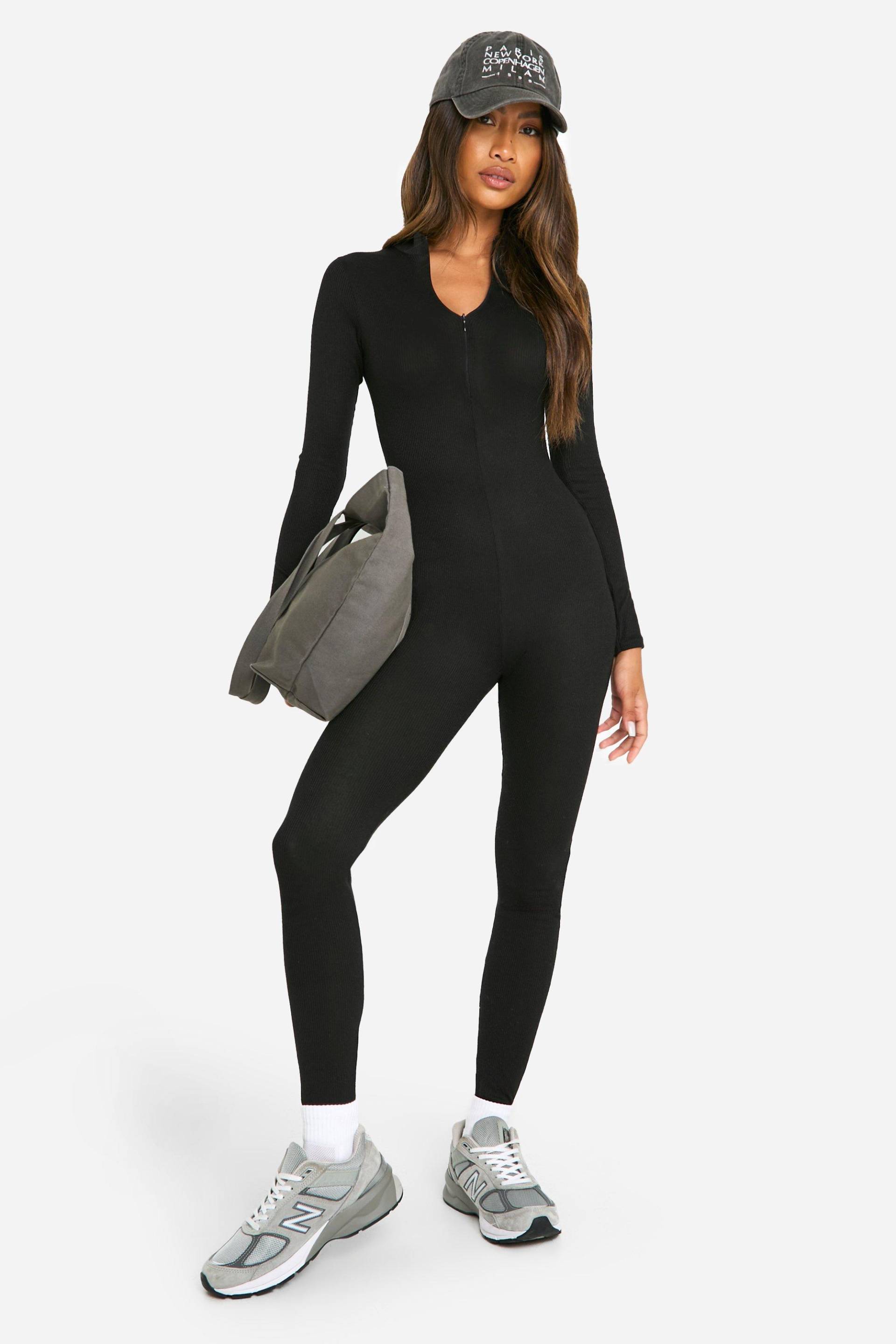 Gerippter Basic Skinny Jumpsuit Mit Reißverschluss - Black - 42, Black von boohoo