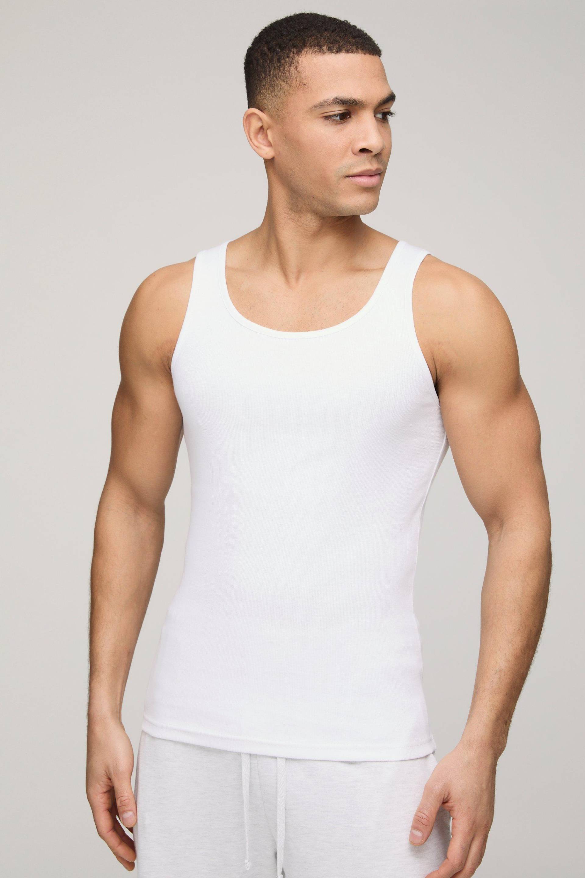 Geripptes Basic Muscle-Fit Vesttop - White - Xl, White Geripptes Basic Muscle-Fit Vesttop - White - Xl, White von boohoo