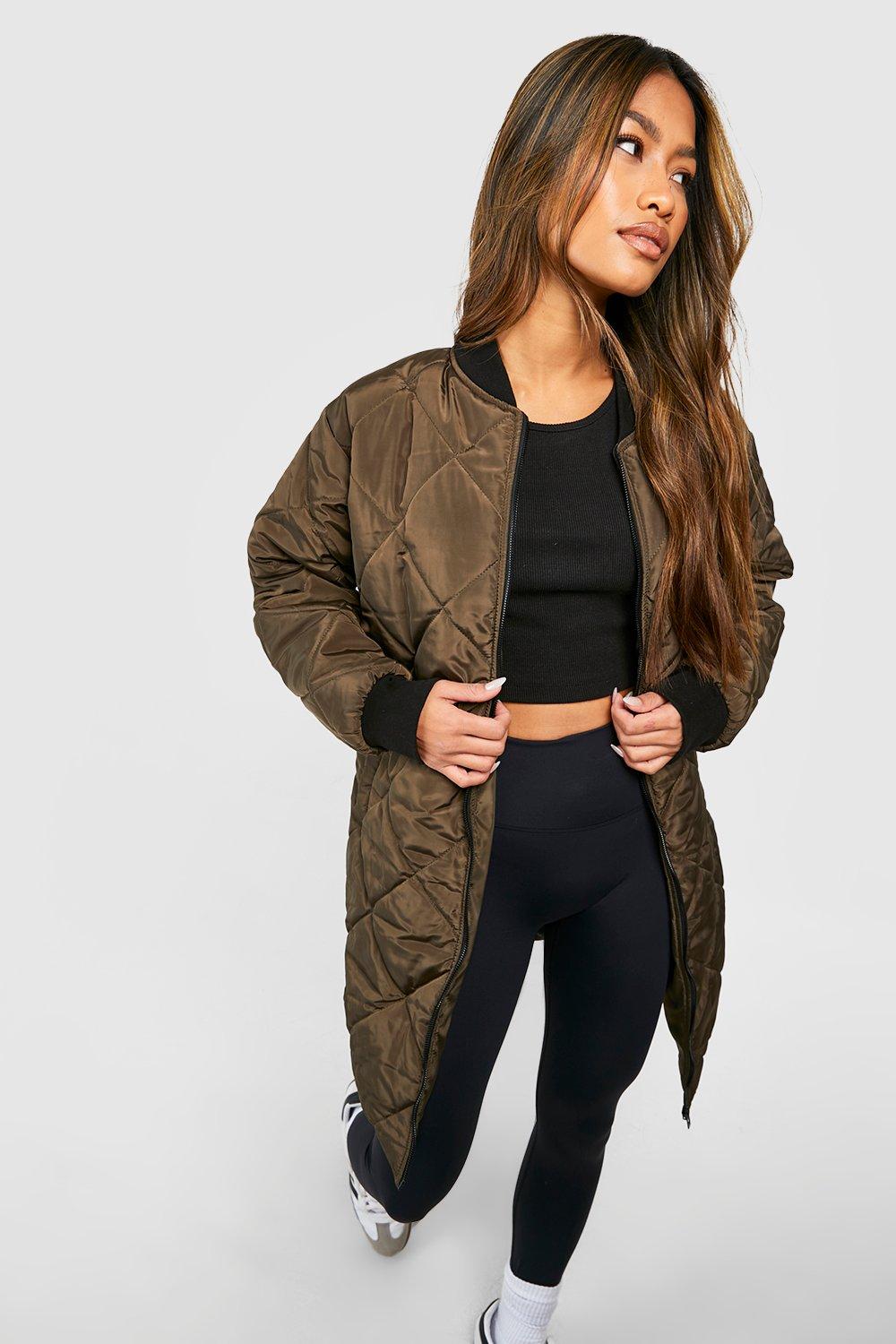 Gesteppte Longline Bomberjacke - Khaki - 34, Khaki von boohoo