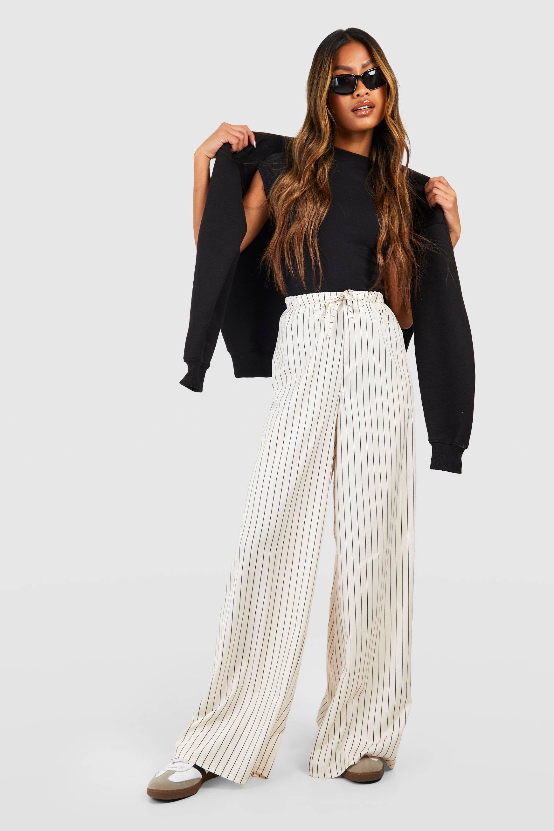 Gestreifte Hose Mit Weitem Bein - Cream - 36, Cream Gestreifte Hose Mit Weitem Bein - Cream - 36, Cream von boohoo