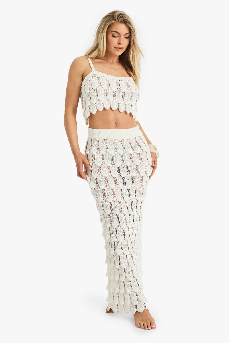 Gestrickter Strand-Maxirock Mit Muschelsaum - Cream - 38, Cream von boohoo