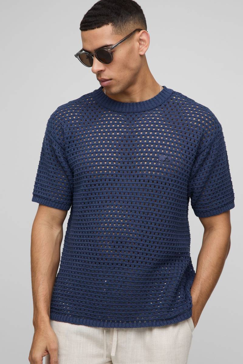 Gestricktes T-Shirt Mit Naht-Detail - Slate Blue - M, Slate Blue von boohoo
