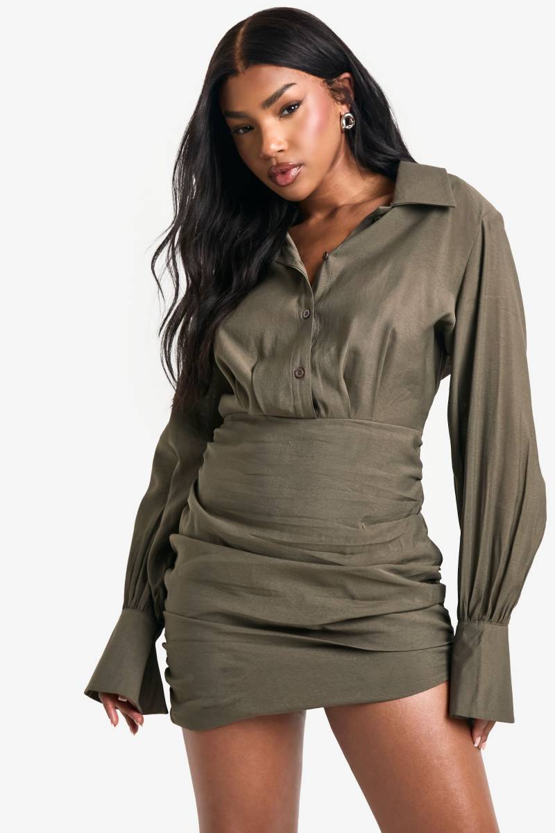 Hemd-Kleid Mit Gerafftem Detail - Olive - 40, Olive Hemd-Kleid Mit Gerafftem Detail - Olive - 40, Olive von boohoo