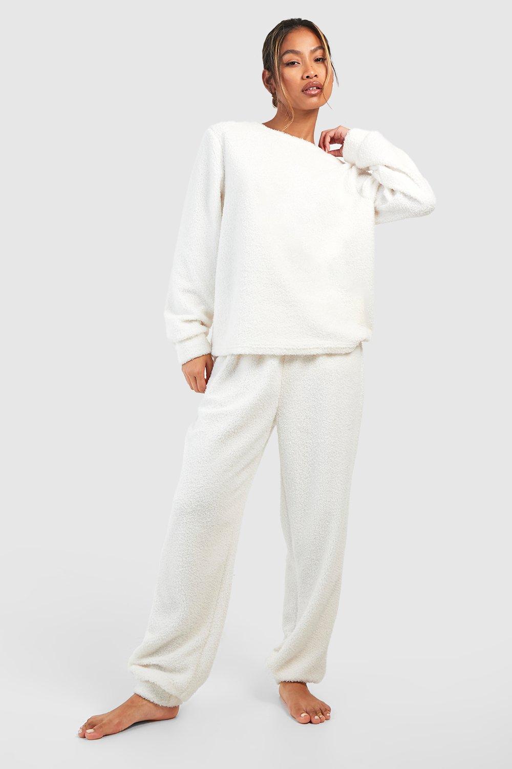 Hers Langärmliges Teddy Loungewear-Set - Ecru - L, Ecru von boohoo