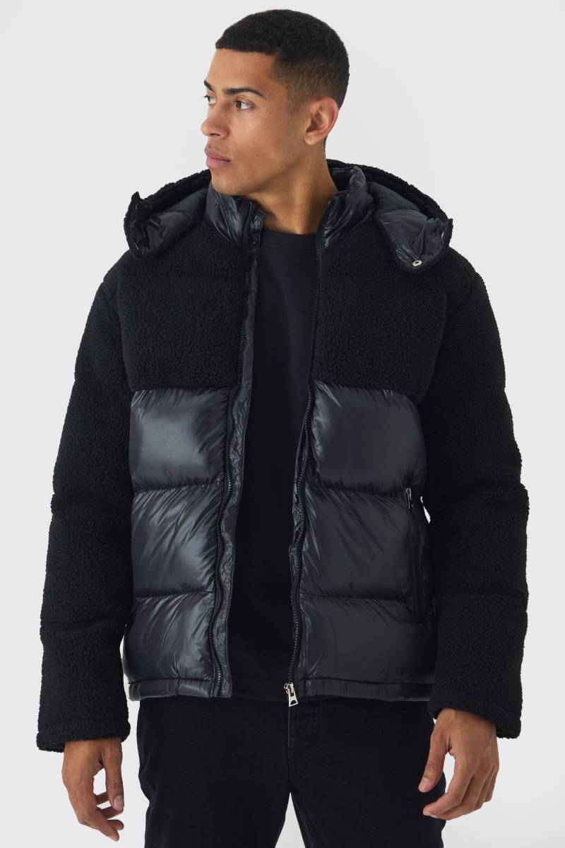 Hochglänzende Gepolsterte Borg-Steppjacke - Black - Xs, Black Hochglänzende Gepolsterte Borg-Steppjacke - Black - Xs, Black von boohoo