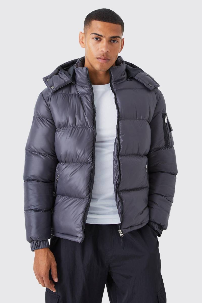 Hochglänzende Gepolsterte Steppjacke - Grey - Xs, Grey von boohoo